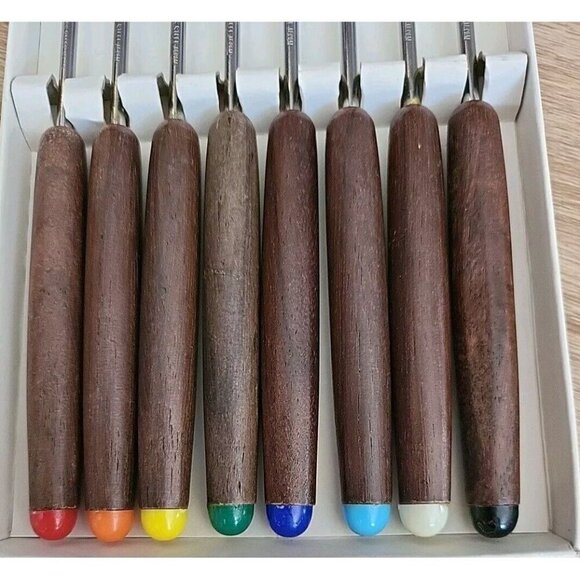 Eight 8 Vintage Japanese Stainless Steel Fondue Forks In Original Box - Picture 3 of 6